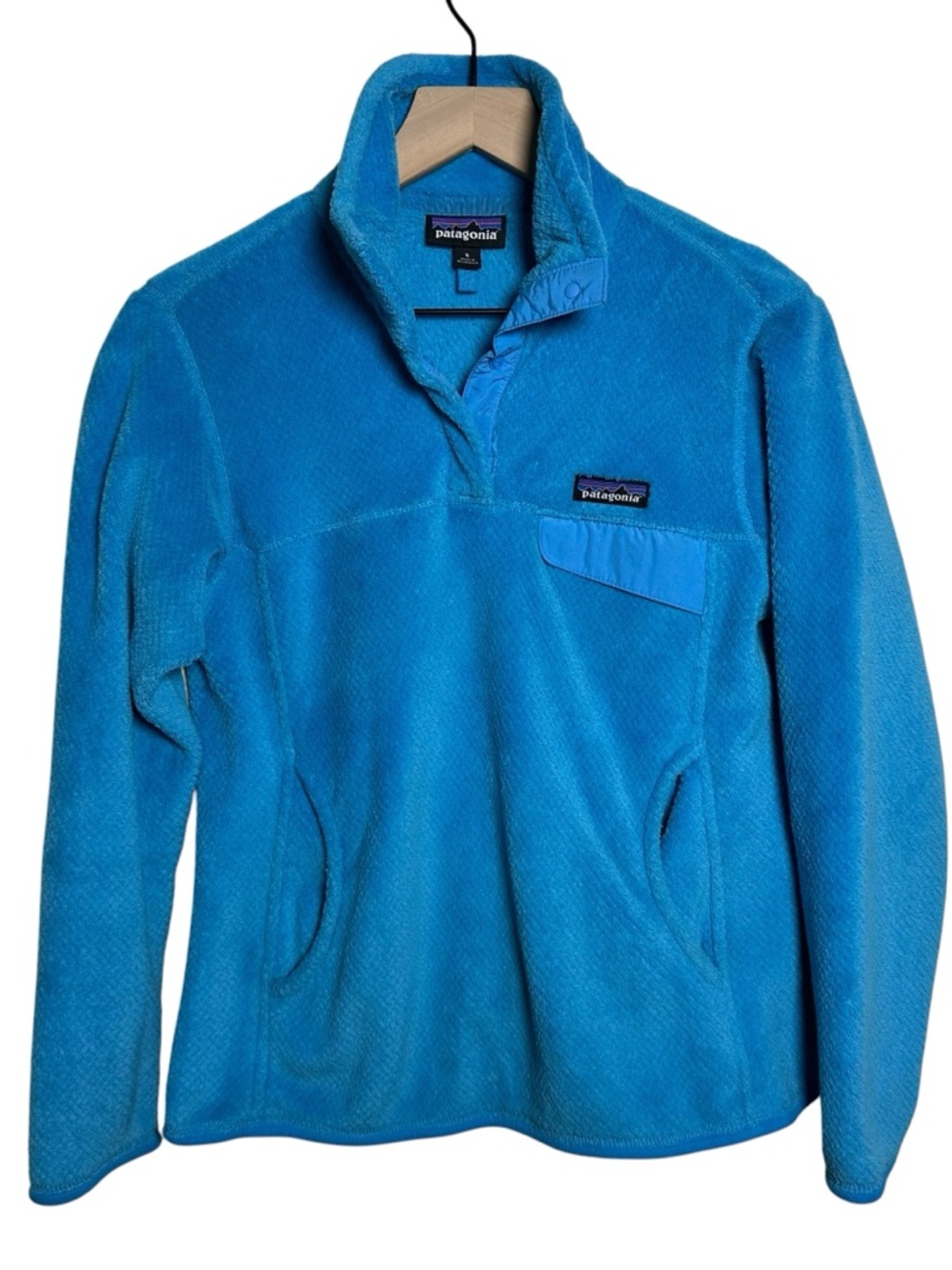 Patagonia Snap-T Sweater Womens Small Blue Pullover Fleece Pockets Hiking 25442